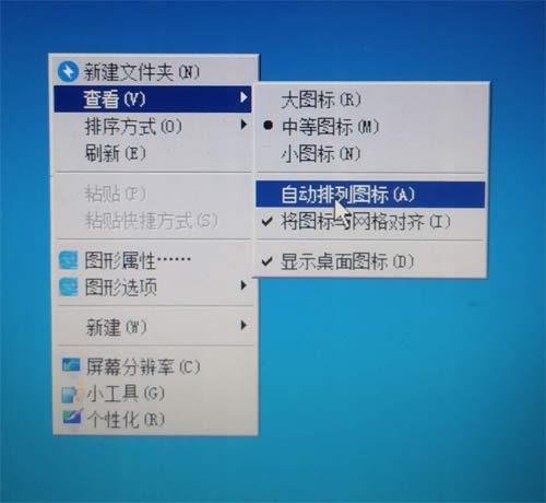 去掉自動排列圖標前面的鉤
