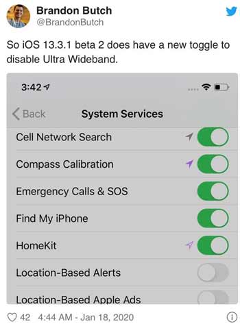 升級iOS 13.3.1 Beta 2后如何開啟禁用超寬帶功能？